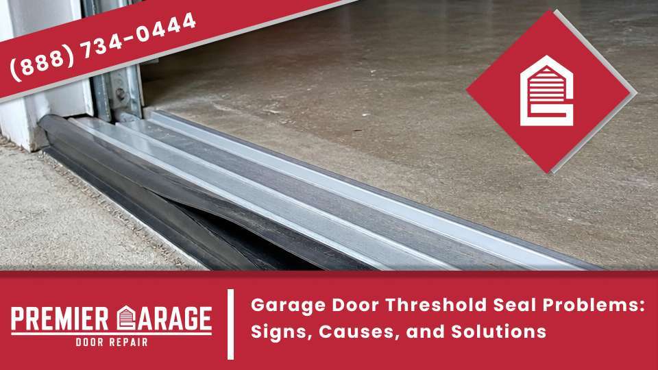Worn garage door threshold seal during threshold seal installation on a garage floor seal